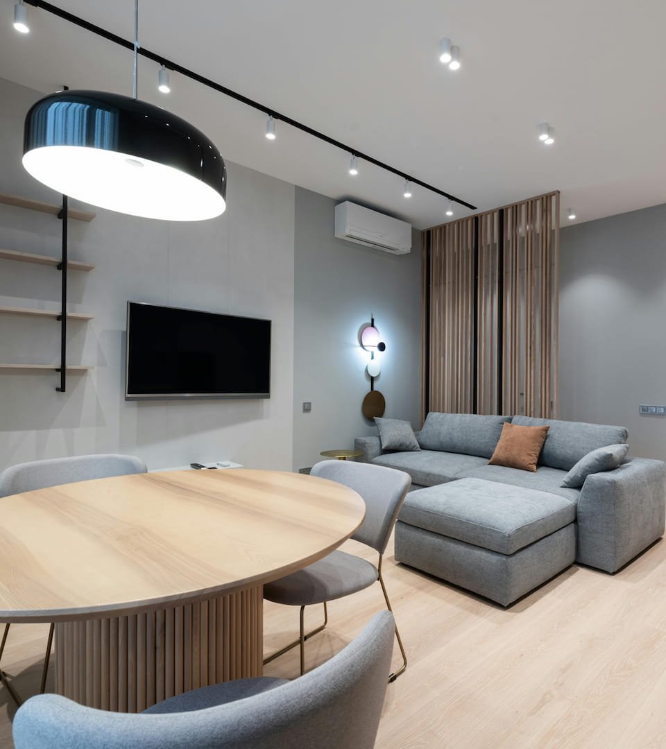 Woonkamer en slaapkamer inrichting -interieur